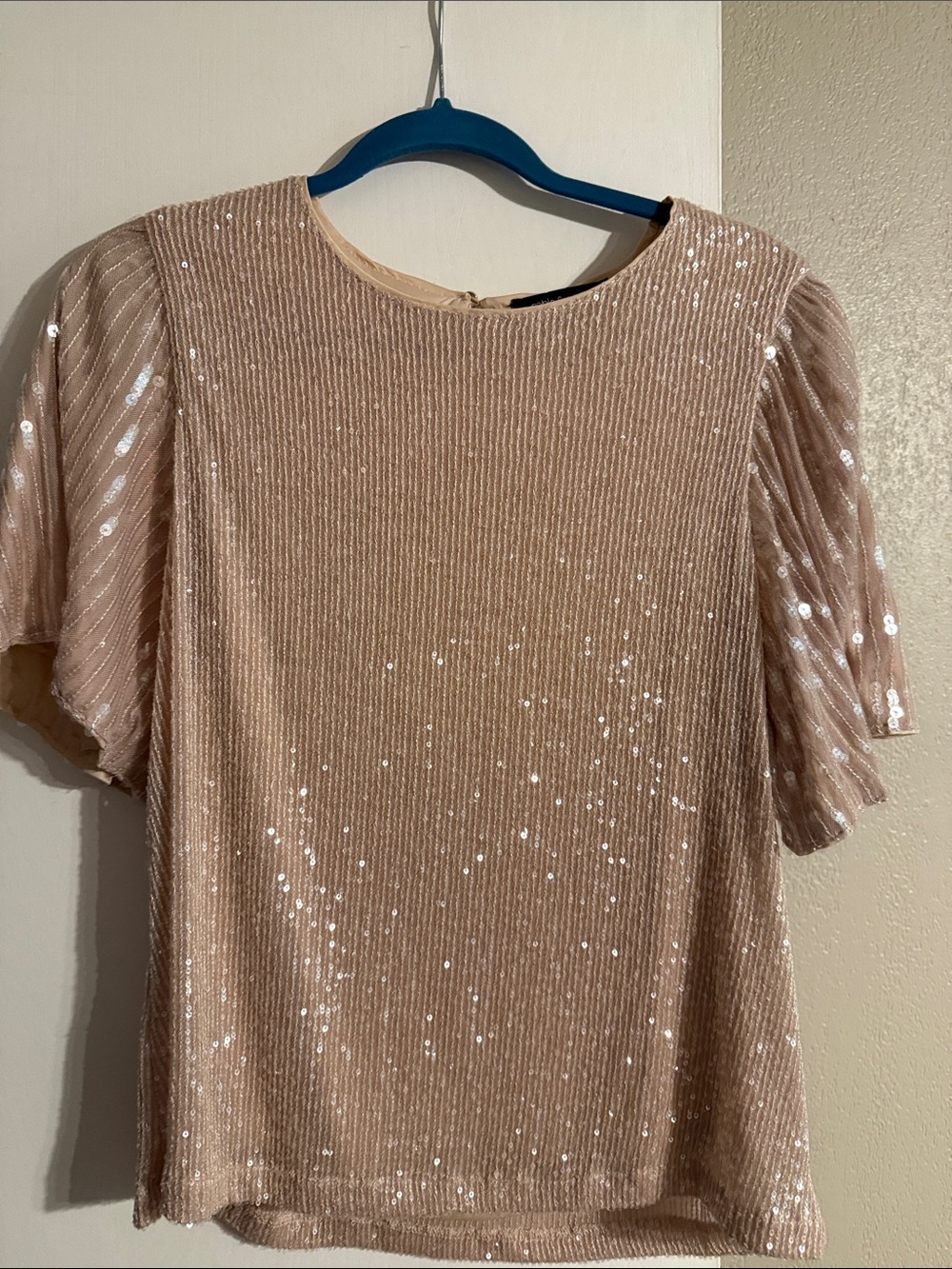Cable & Gauge Rose Gold Sequin Puff Sleeve Top